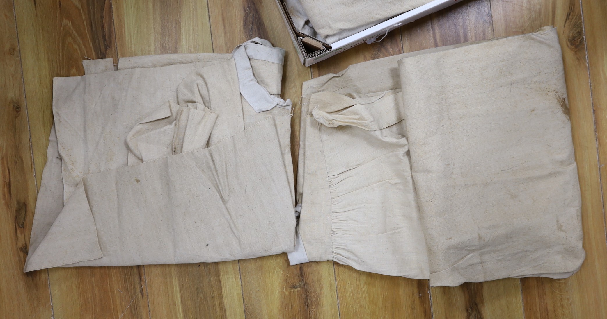 Twelve French provincial linen farm workers' shirts (5 unfinished)